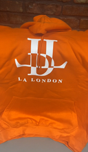 Load image into Gallery viewer, Orange with white Print Lalondon Hoodie
