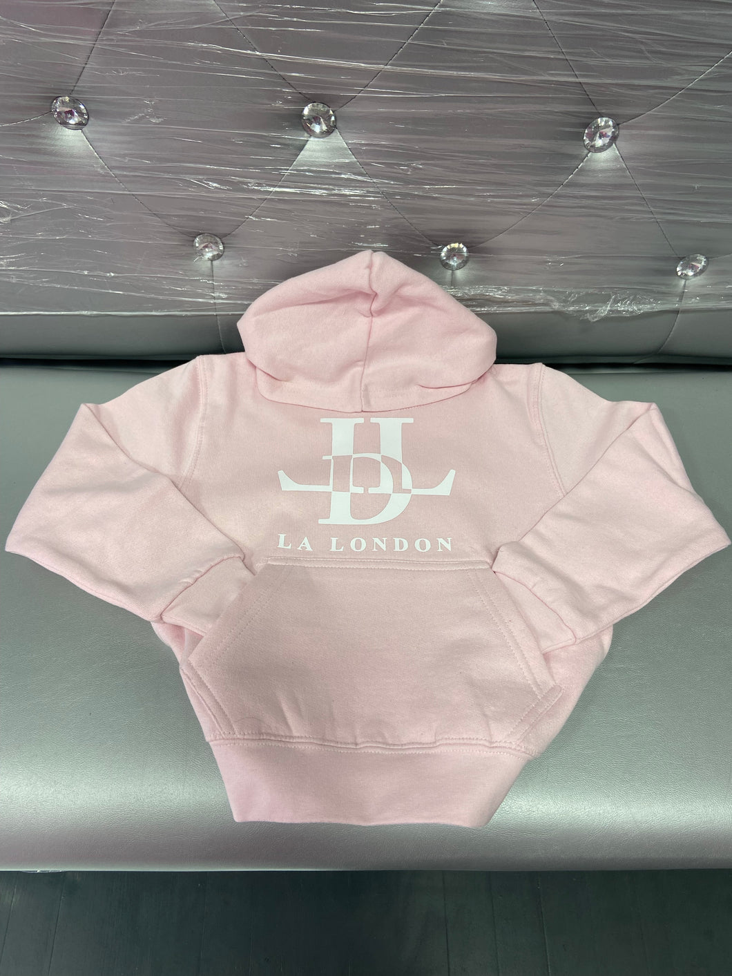 Kids Light Pink with white Print Lalondon Hoodie